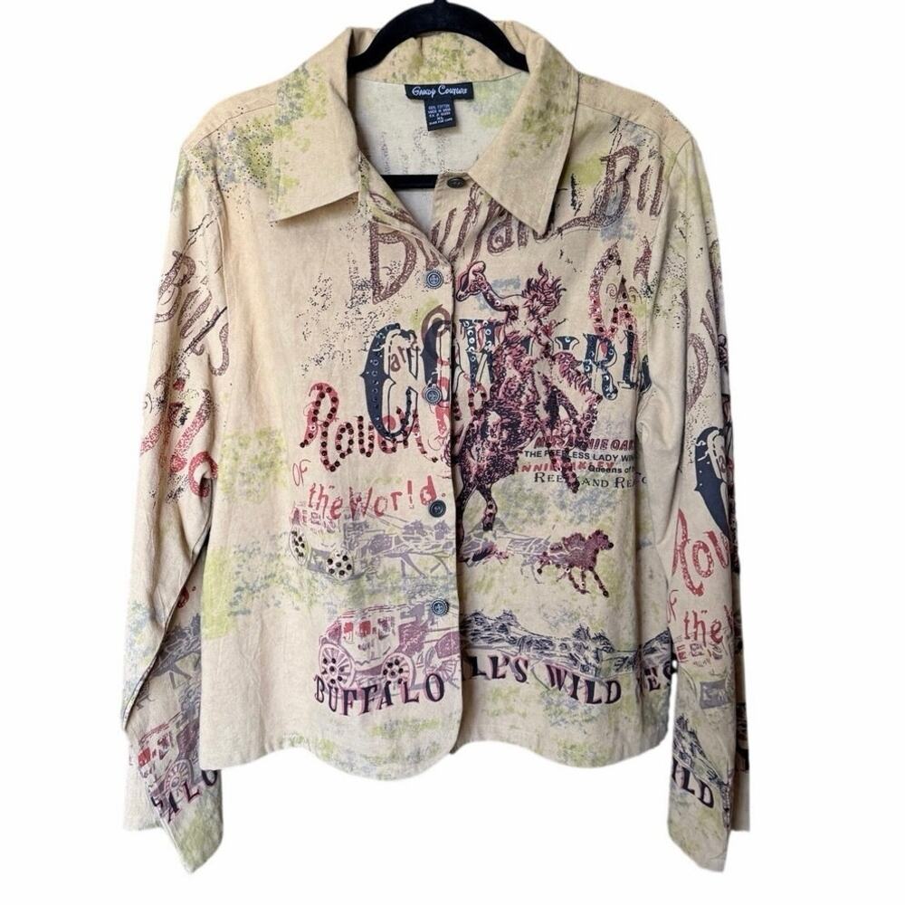 Gaudy couture women’s 100% cotton western print jacket XL rhinestones Wild West